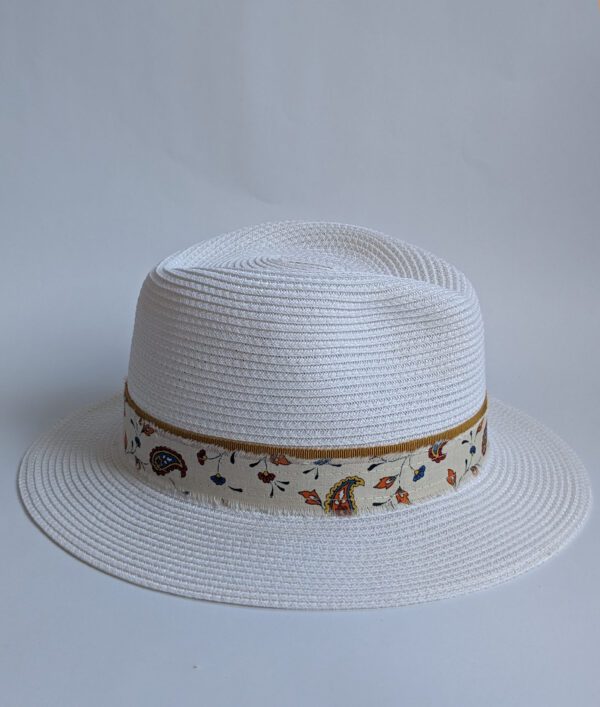 fedora mixte blanc avec ruban imprimé provençal